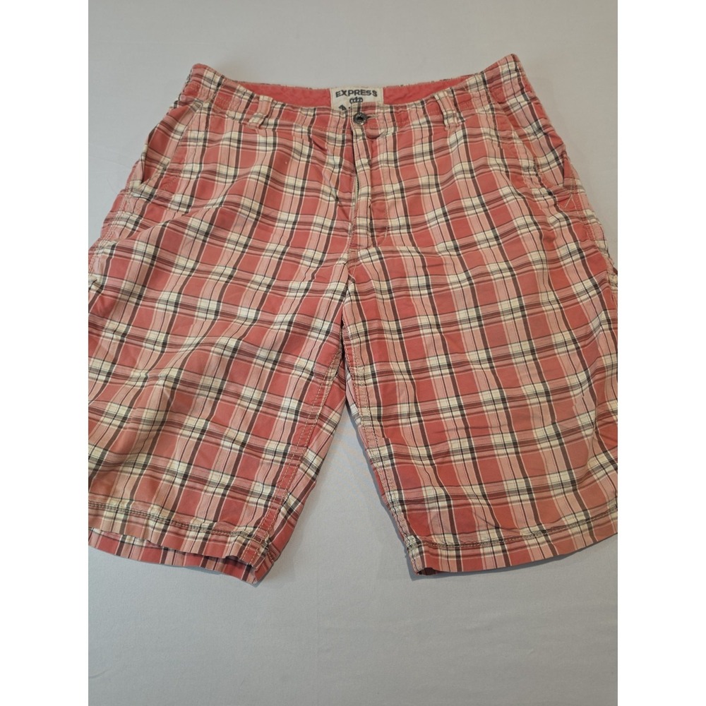 Express Mens Plaid Shorts Size 32 Red